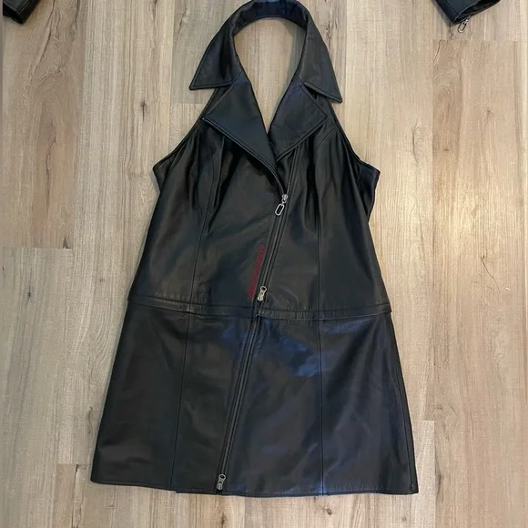 Vintage Harley-Davidson Black Leather modular dress size 12 - Picture 7 of 14